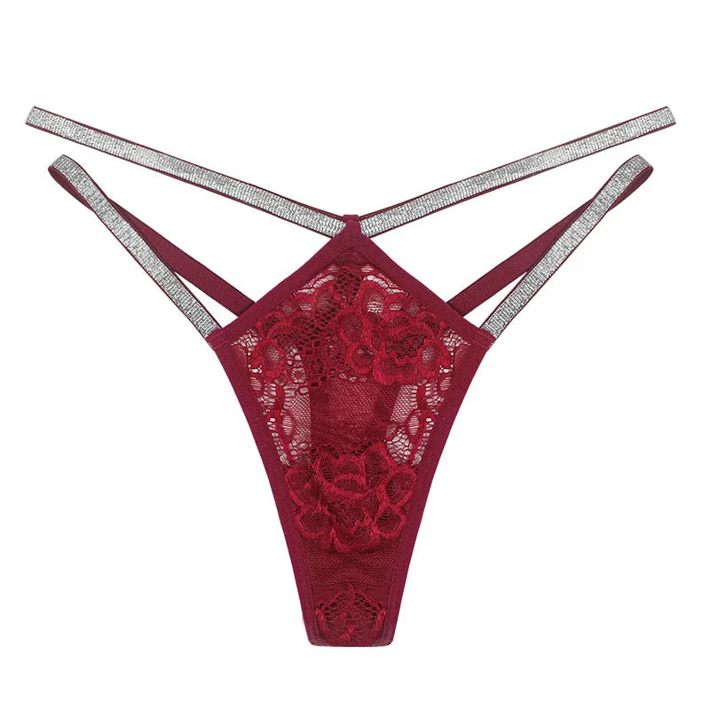 Sexy women's high-waist thong underwear featuring a double thin belt and trace design, showcasing a stylish one-piece panty.