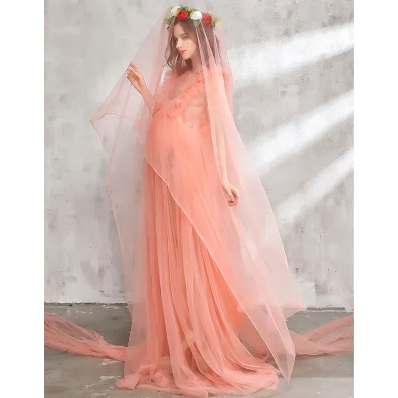 Champagne lace maternity maxi dress by Showlu Fashion Store, elegant long dress suitable for photoshoots and special occasions
