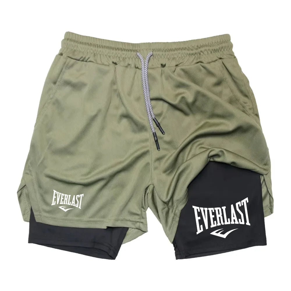 Men's 2-in-1 running shorts from Showlu Fashion with double-deck design, suitable for gym, jogging, and training activities.