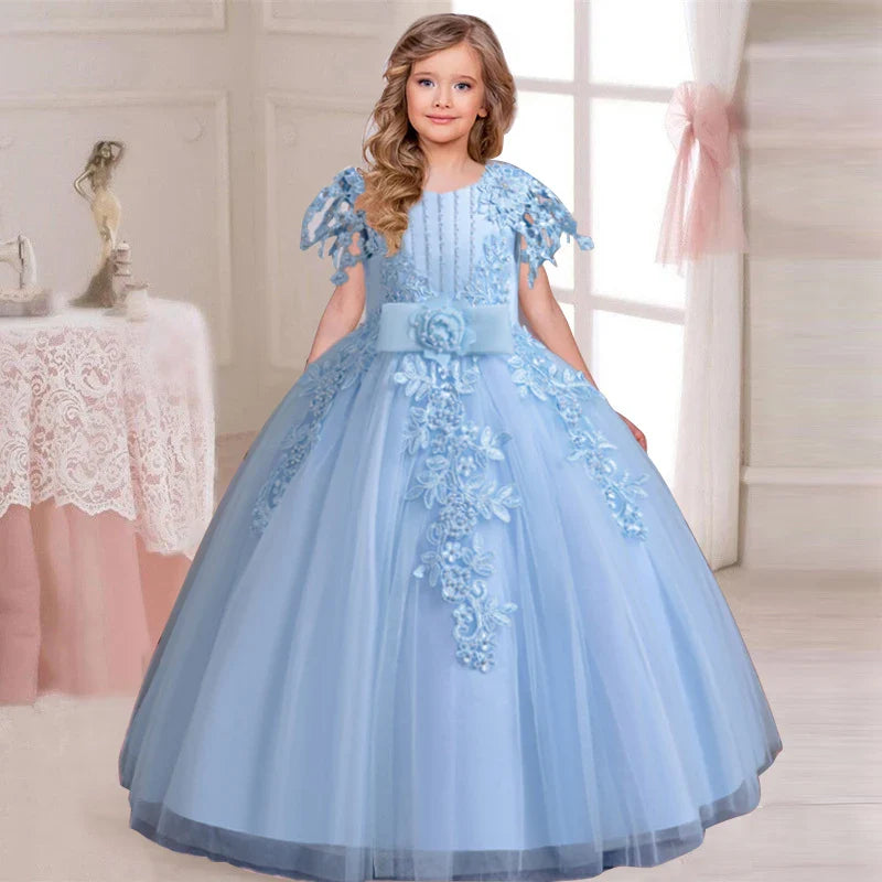 LJW Girls Pearl Sequin Princess Dress by SHOWLU FASHION STORE, off-shoulder evening ball gown with shimmering sequins and pearl accents.