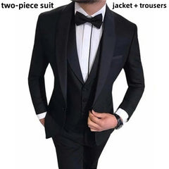 Mens Suits 3 Piece Black Shawl Lapel Casual Tuxedos for Wedding Groomsmen Suits Men 2023(Blazer+Vest+Pant) 2 Piece(Blazer+Pant) SHOWLU FASHION STORE