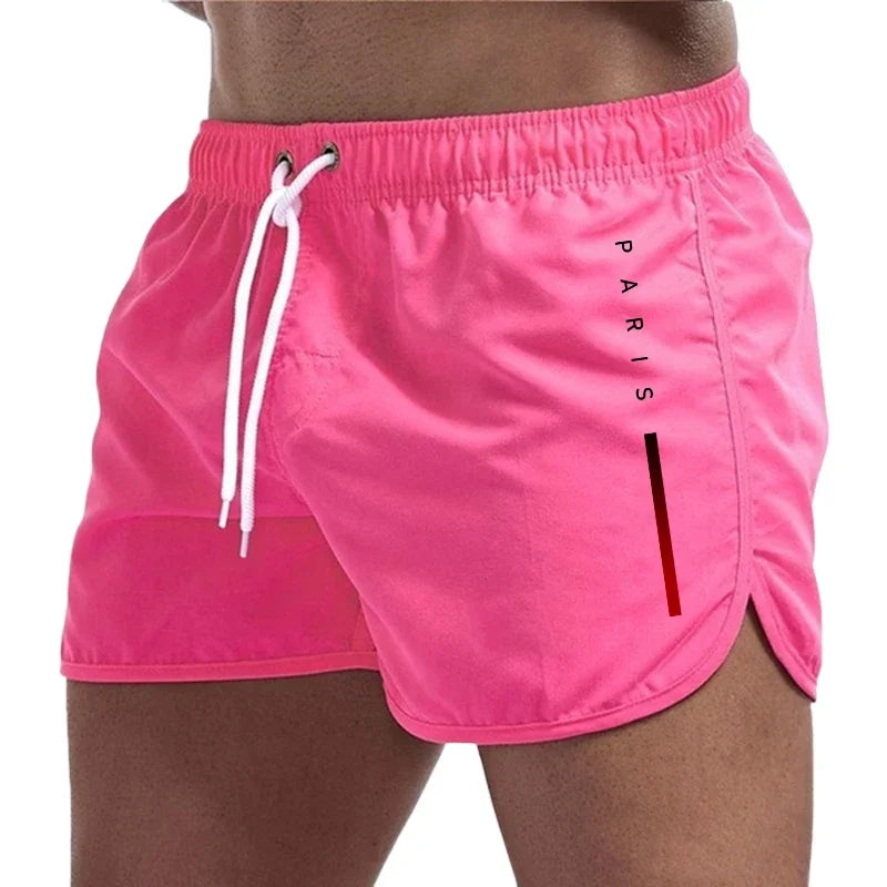 Men's summer casual board shorts by Showlu Fashion, featuring sporty beach style, suitable for surfing, running, and gym activities.