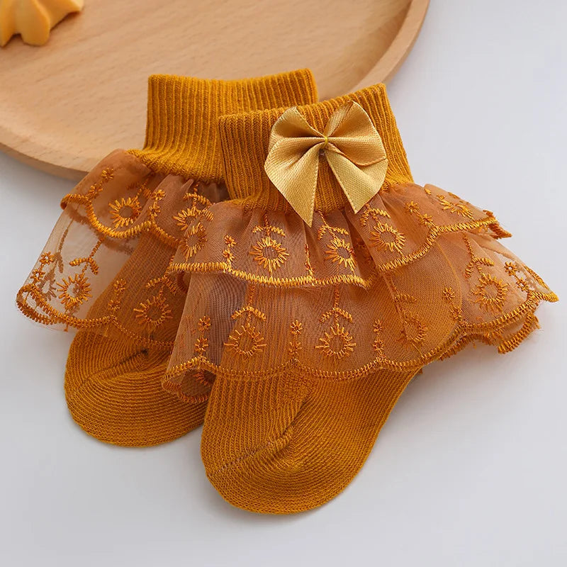 Toddler cotton lace ruffle princess mesh socks in bright candy colors, breathable ankle short summer socks for 0-2 years old children