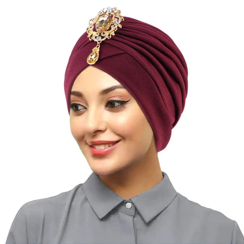 Indian Women Chemo Cap Muslim Diamonds Hijab Pleated Turban Wrap Headscarf Beanies Hair Loss Bonnet Hat Femme Turbante Mujer New SHOWLU FASHION STORE
