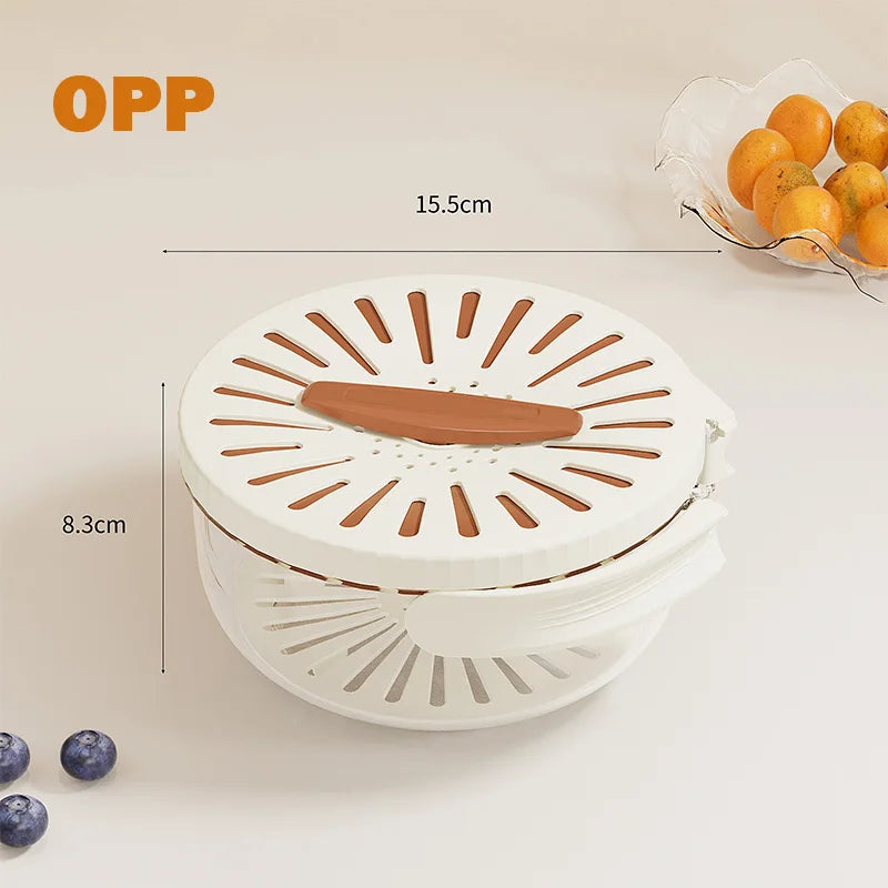 Showlu 2-in-1 fruit and vegetable washing basket with lid drainer, featuring a mesh design for rinsing and draining produce.