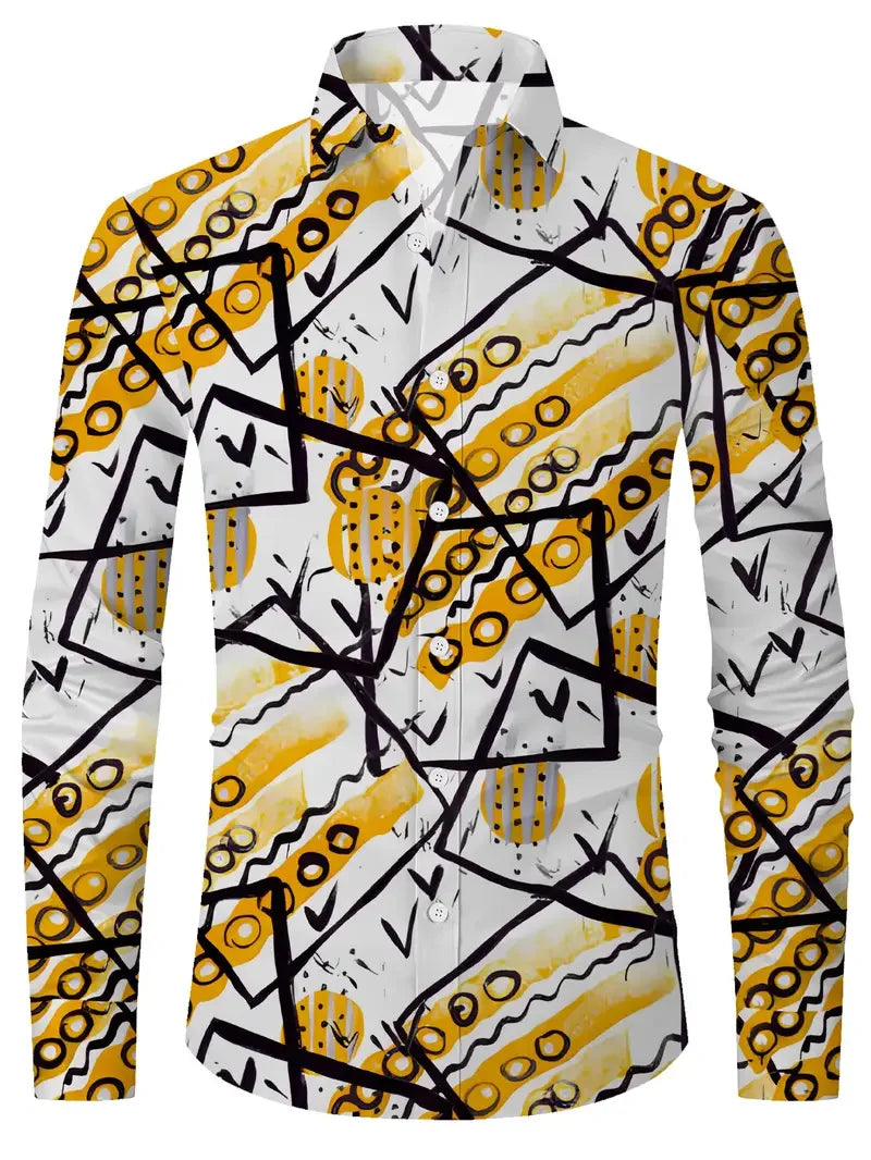 Men's regular fit long sleeve shirt with colorful 3D splash print and casual style from Showlu Fashion, featuring a fashion-forward printed design.