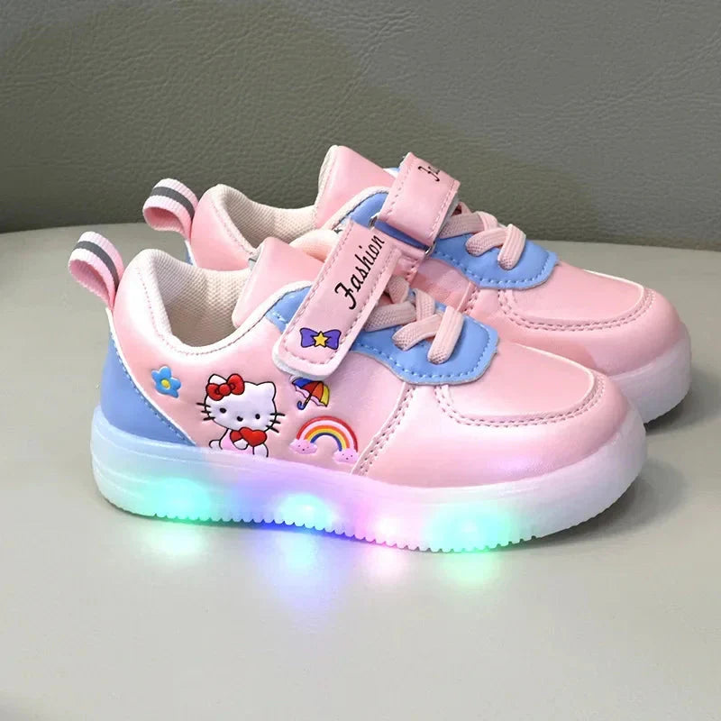 Miniso Hello Kitty LED kids' canvas sneakers with light-up soles and soft bottom, stylish and comfortable for children.