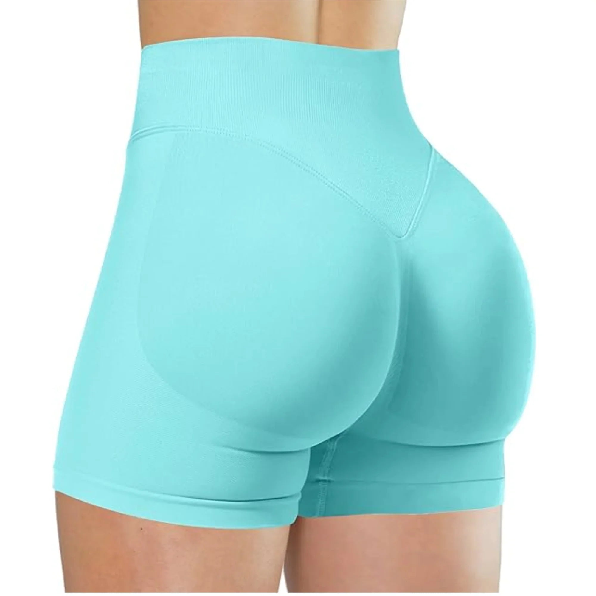 High waisted nylon spandex yoga shorts for women, designed for running and active wear, shown in black with a snug fit.
