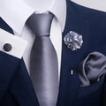 Luxury Mens Ties Floral Black Gold Ties Paisley NeckTie Pocket Square Cufflinks Brooch Set Men's Wedding Party Tie