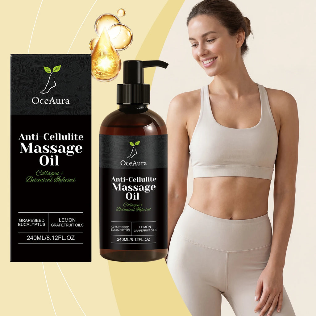 OceAura anti-cellulite massage oil by Showlu Fashion Store, firming and tightening skin with a smooth, nourishing body oil.