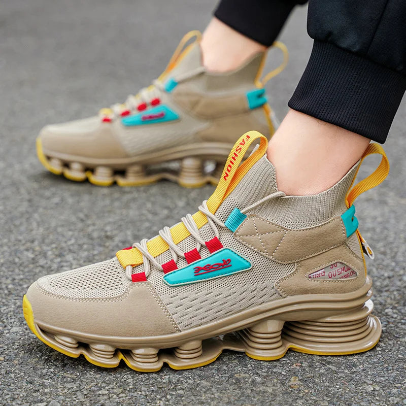 Men's breathable running shoes by Showlu Fashion Store with air mesh upper and cushioning sole, designed for sports and active wear.