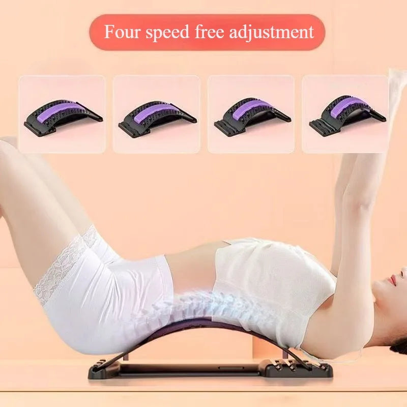Home back and waist stretching equipment with ergonomic design for yoga, fitness, and back traction to relieve tension.