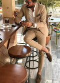 SHOWLU Men's slim fit burgundy wedding suit with peak lapel tuxedo, featuring a two-piece design and tailored fit.