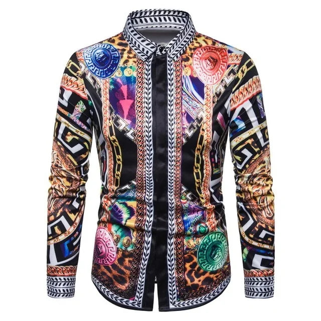 Showlu Men's retro plaid long sleeve shirt with casual floral pattern, perfect for stylish everyday wear.