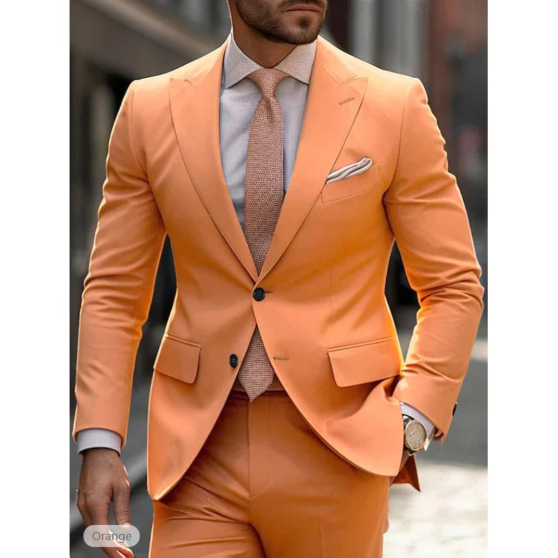 Slim fit men's wedding suit by SHOWLU FASHION, two-piece tuxedo with peak lapel, ideal for formal occasions and business events.