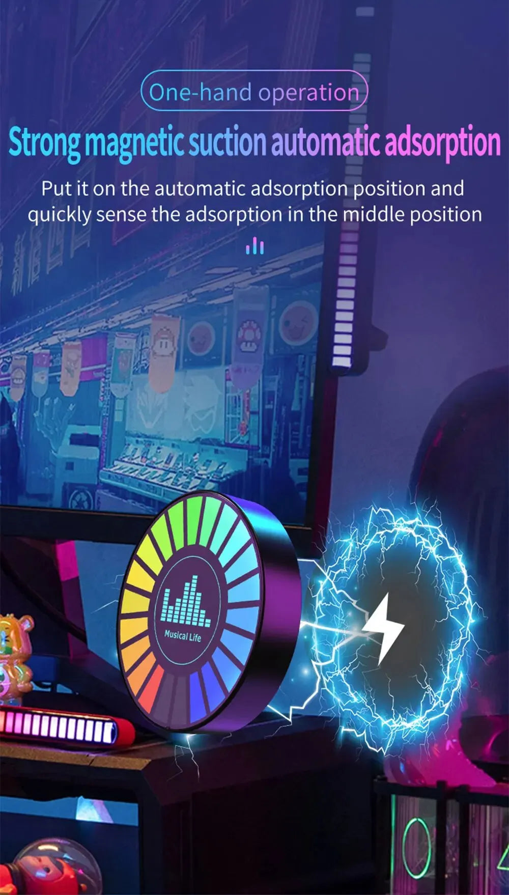 Showlu Smart RGB Music Sync Magnetic Car Light showing colorful LED lights syncing with music inside a vehicle.