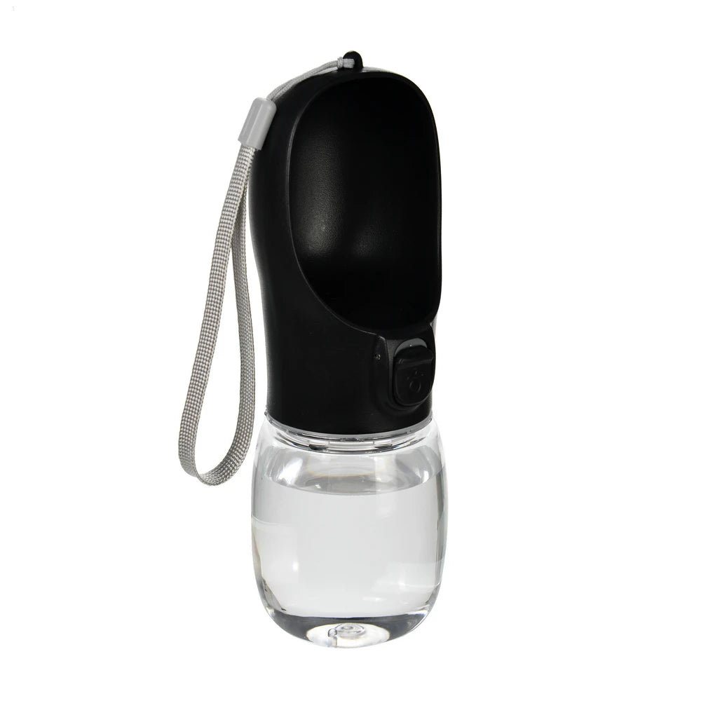 Showlu portable leakproof dog water bottle with integrated bowl for large and small pets, featuring a sleek design and secure cap.