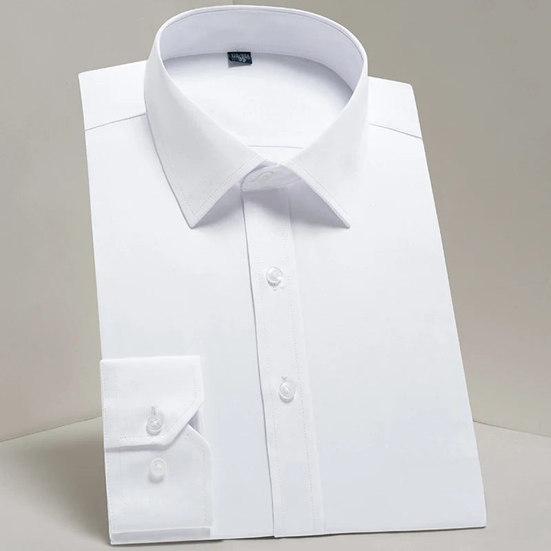 Showlu Fashion Men's slim-fit dress shirt in cotton blend with long sleeves, ideal for business or formal occasions.