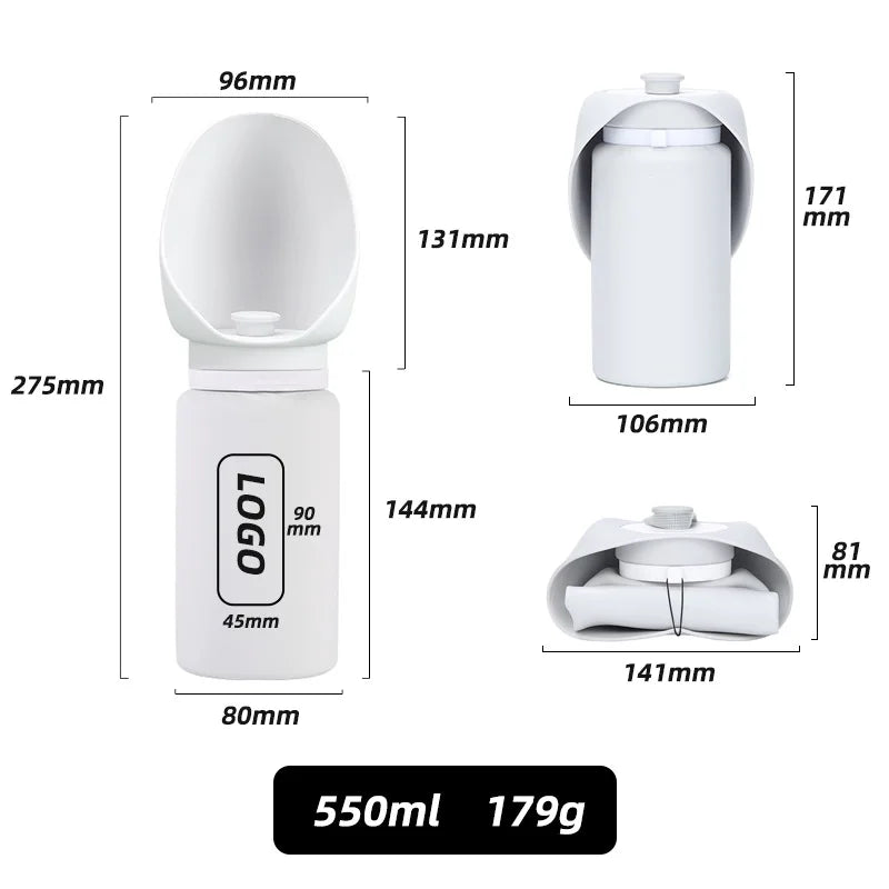 Showlu Collapsible Dog Water Bottle, portable leak-proof pet dispenser with foldable design for easy hydration on the go.
