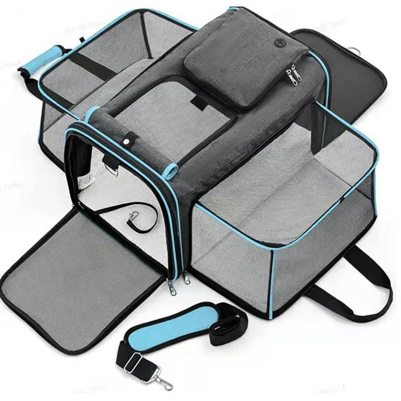 Foldable soft-sided Showlu cat carrier bag with top handle, portable travel handbag for pets, designed for comfortable pet transport.