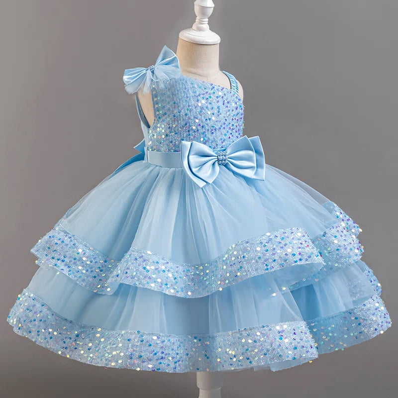 Doveark Girls sequin flower girl dress by Showlu Fashion Store, sleeveless ball gown with floral embellishments for special occasions