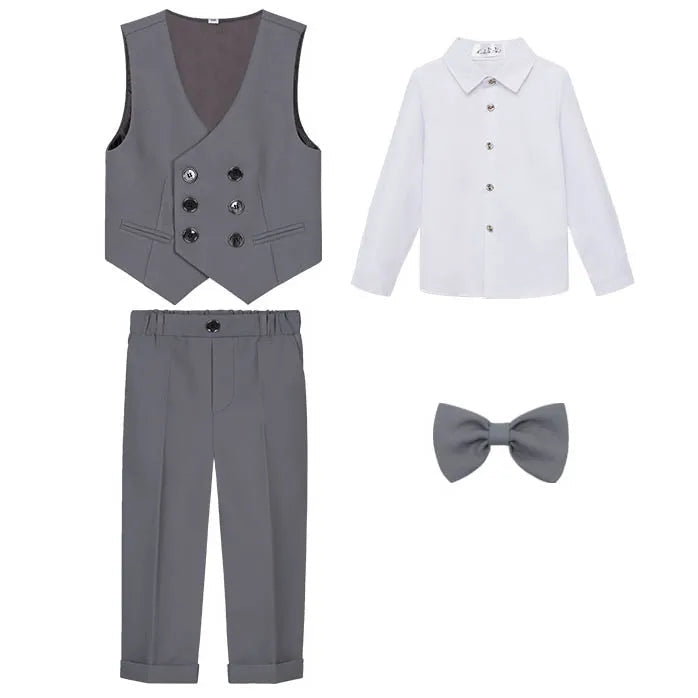 JUCPKID Children's Vest 3/4pcs Suit Formla Elegant Kids Boys Wedding Suit Kids Waistcoat Pants Bowtie Boys Suits Outfits Set SHOWLU FASHION STORE