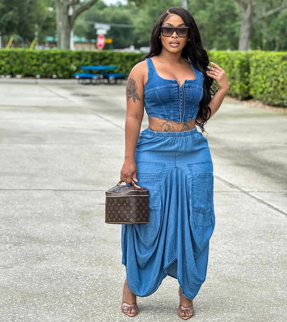 Loose women's casual solid long skirt with irregular hem, mid-calf length, from SHOWLU FASHION STORE.