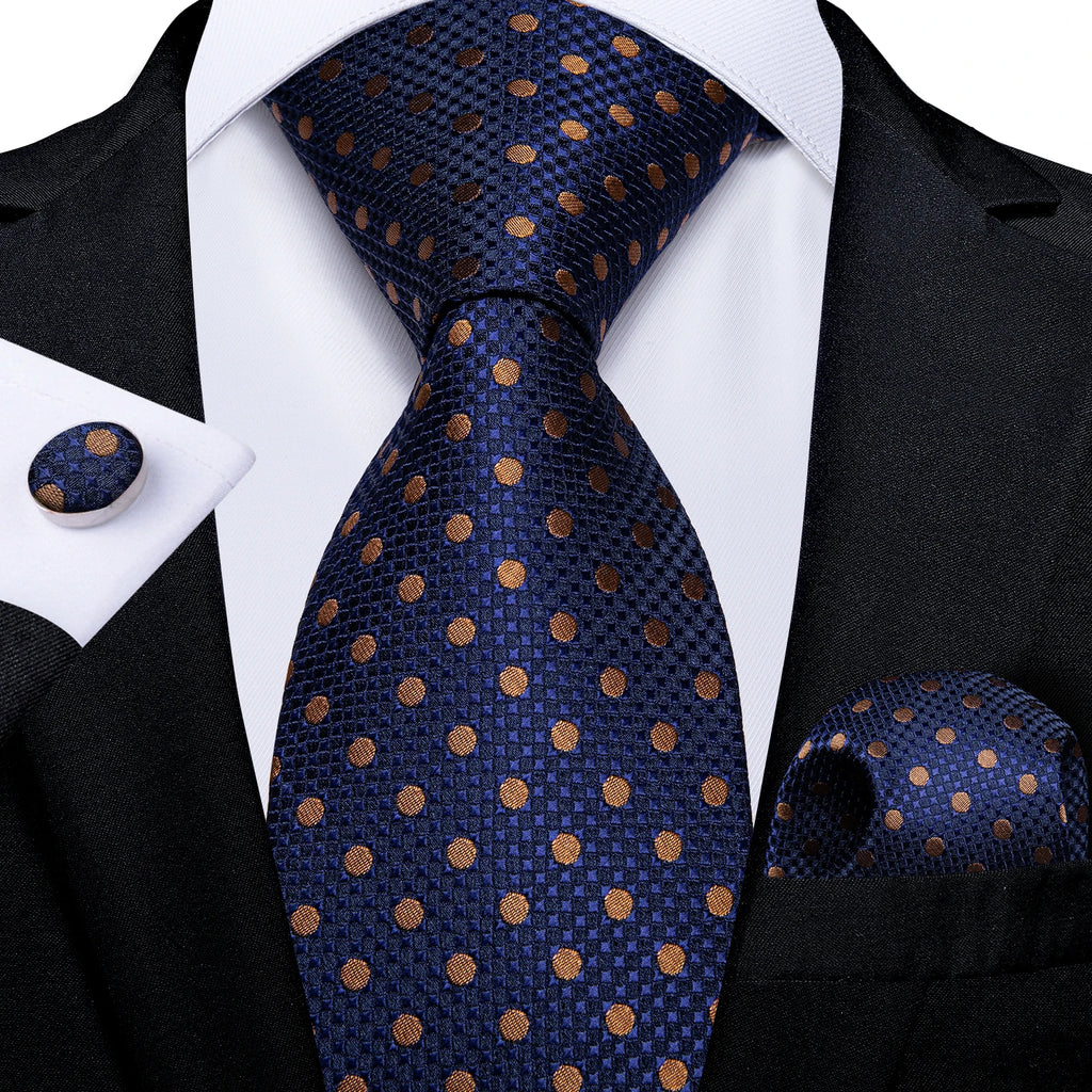 New Classic 100% Silk Men's Ties 8cm Blue Plaid Dot Striped Business Necktie Handkerchief Wedding Party Tie Set Gravatas DiBanGu