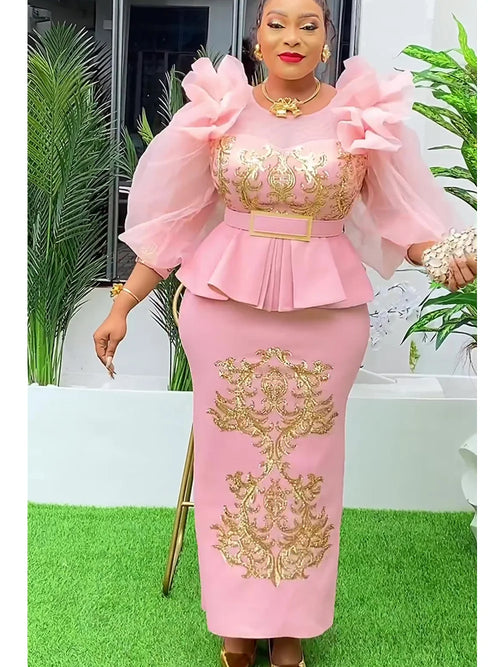 Plus size African sequin evening gown by SHOWLU FASHION STORE, luxurious party dress with intricate sequin details and elegant design.