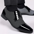Showlu Fashion Men's patent leather dress shoes with pointed toe, formal oxford style, sleek and polished for elegant attire.