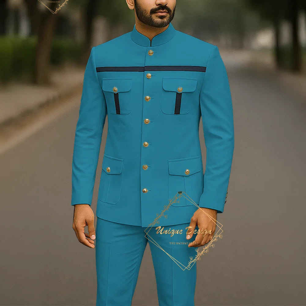 Ivory formal safari suit for men, custom-made Indian wedding groom 2-piece set with slim-fit jacket and pants, stylish party dress.