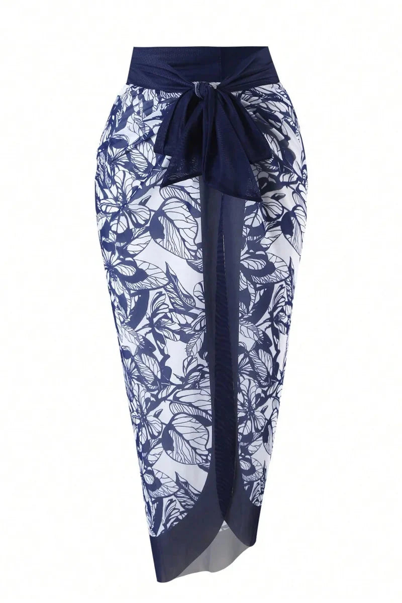 Plus size floral bikini set with high waist and matching cover-up for women, featuring vibrant print and comfortable fit.