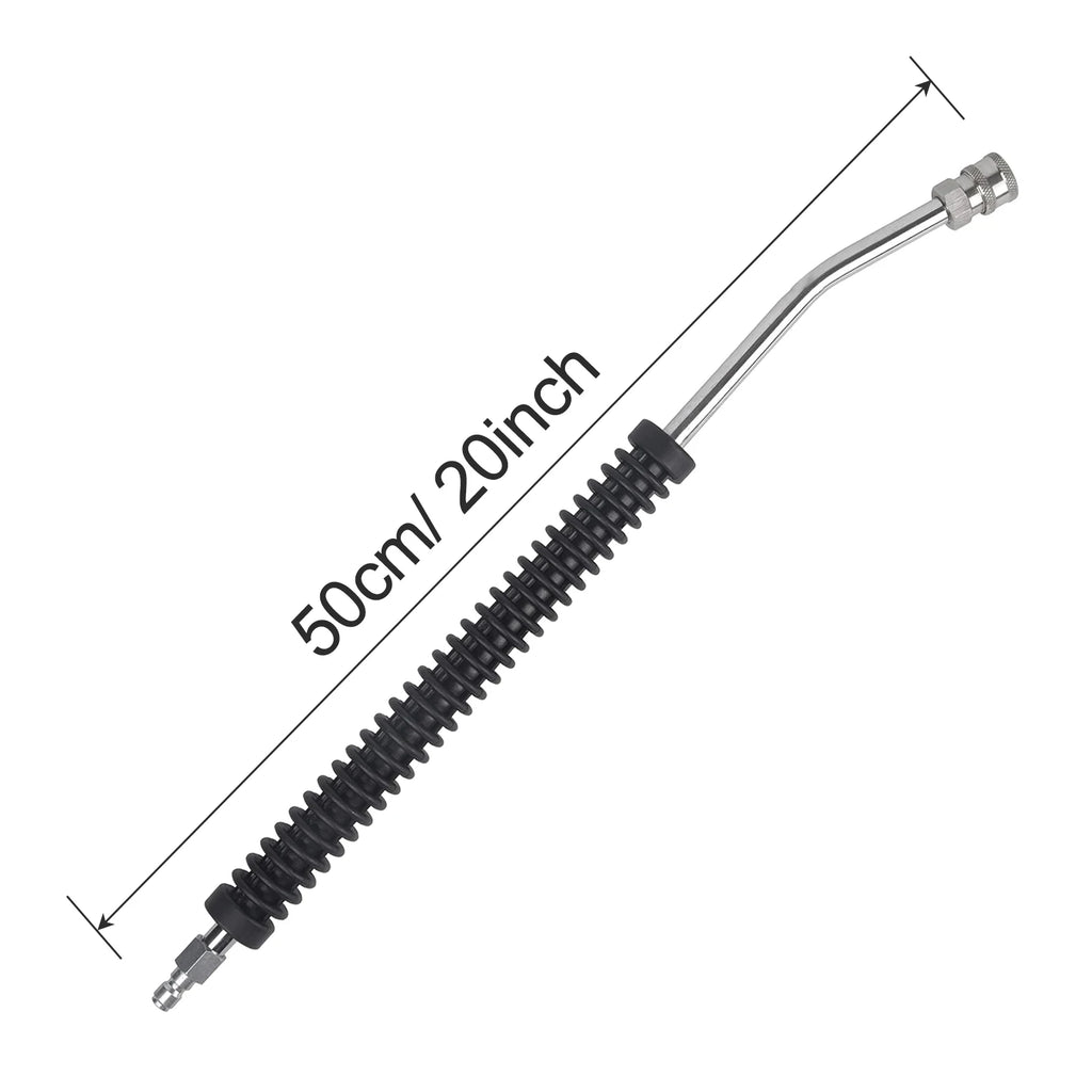 Stainless steel car pressure washer extension wand with non-slip grip and 1/4” quick connect for power washing cars.