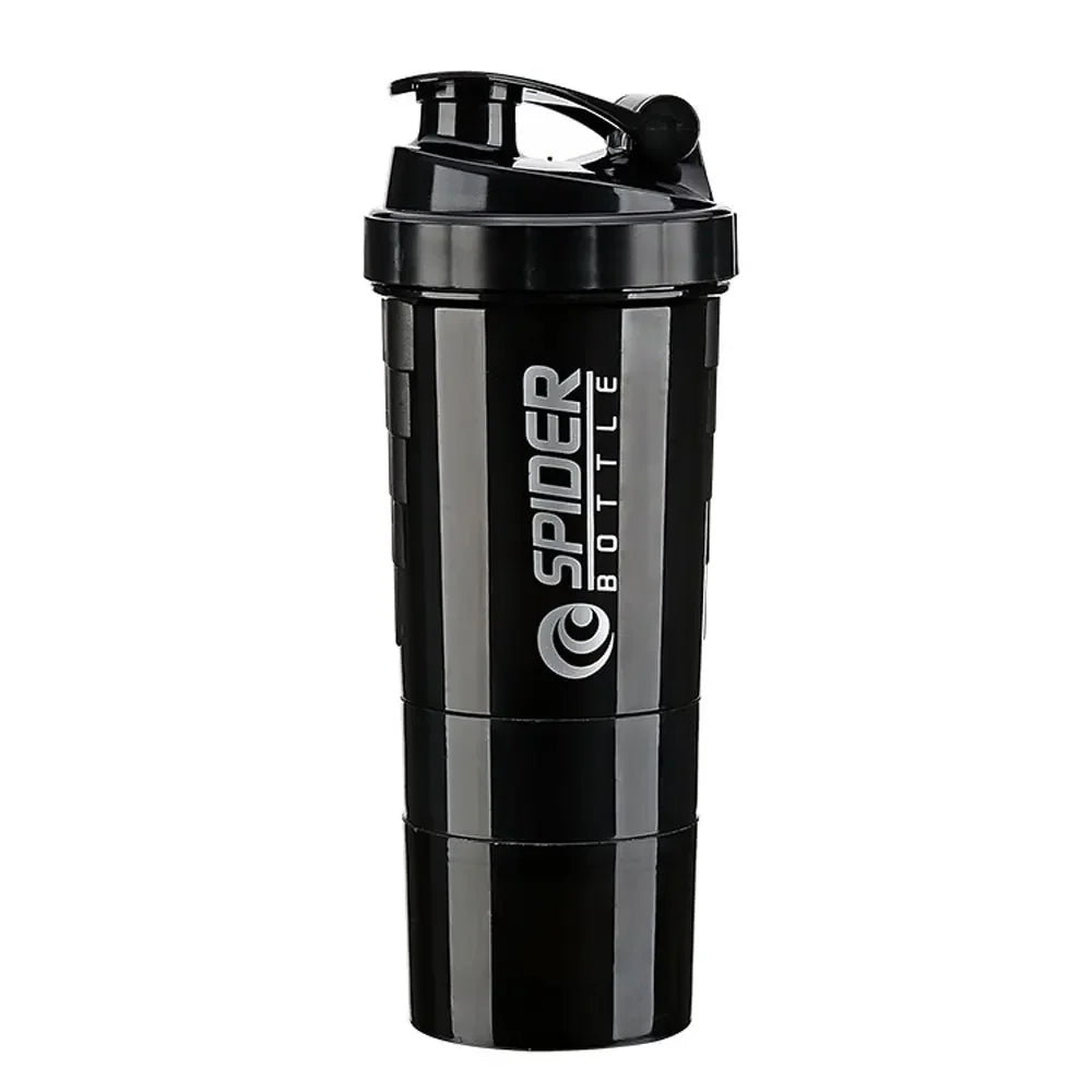Showlu Fashion FEB.WIND protein shaker bottle with 3-layer large capacity mixing cup, designed for smooth protein shake mixing.