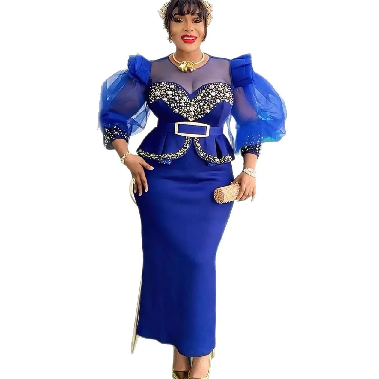 Elegant African spring dress for women featuring vibrant Ankara fabric, plus size long dashiki wedding party robe by Showlu Fashion