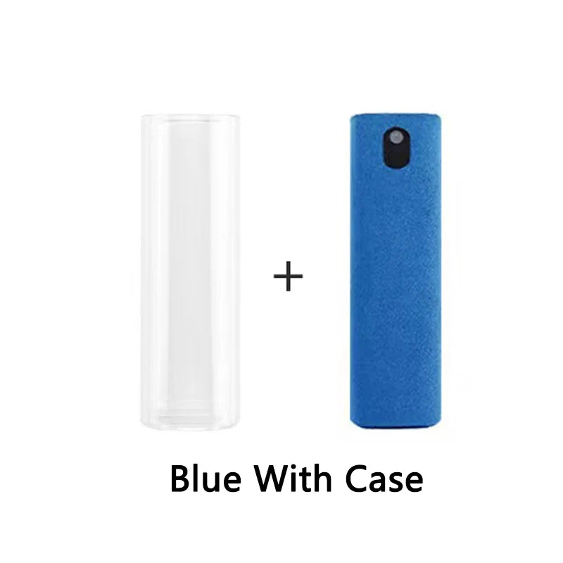 Showlu 2-in-1 mobile phone and computer screen cleaner spray bottle set with microfiber cloth for iPhone, iPad, and MacBook screen cleaning.