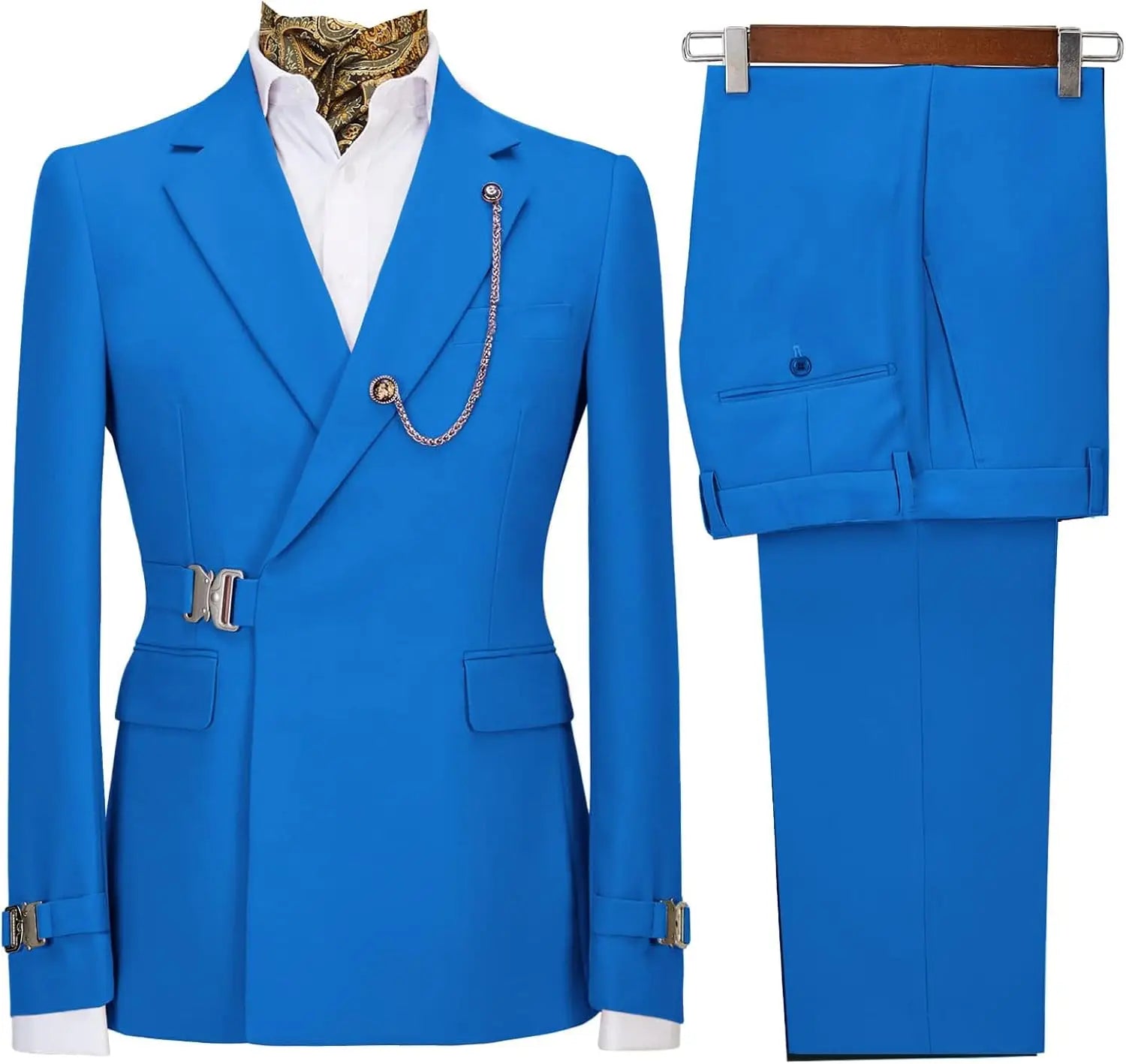 Men's slim fit business casual tuxedo suit with metal clasp, stylish 2-piece suit for formal and professional occasions.