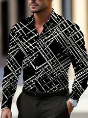 Men's Geometric Pattern Printed Shirt -3D Digital Printing Business Casual Long Sleeve,