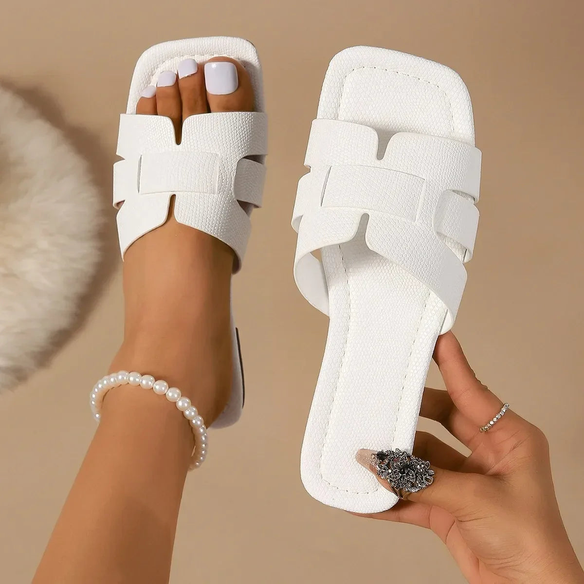 SHOWLU FASHION women's flat gladiator sandals with multiple straps, casual summer slippers, open-toe design, tan color, stylish and comfortable