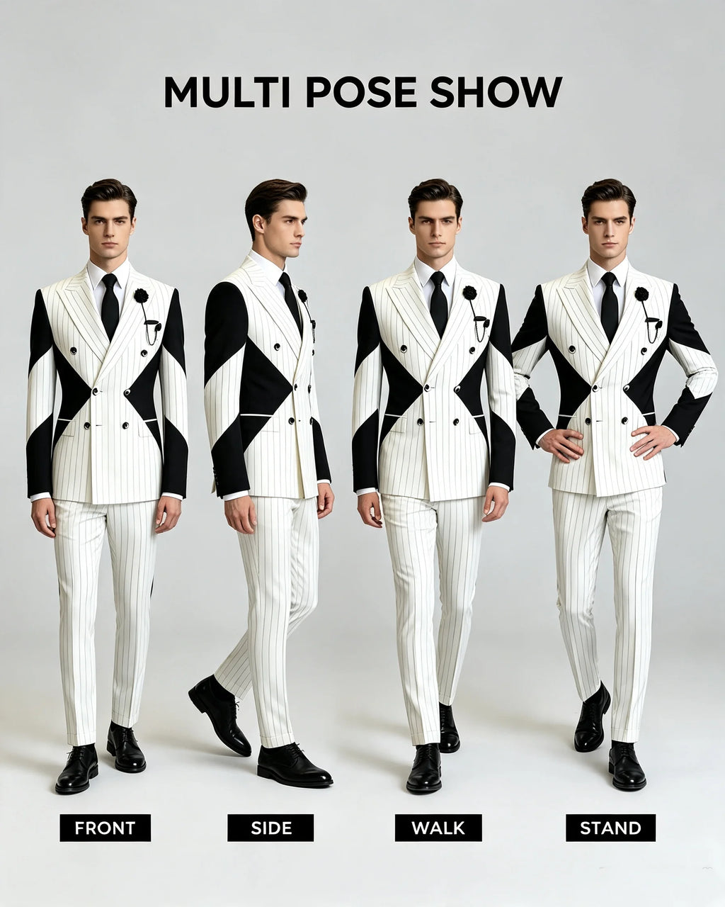 Men's White Pinstripe Business Blazer Double Breasted Peak Lapel Slim Fit Tuxedo Jacket Wedding Party Stage Formal Outerwear