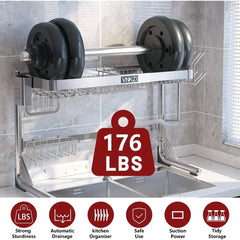 Over Sink Dish Drying Rack, 2 Tier Full Stainless Steel Storage Adjustable  Kitchen Rack, Multifunctional Expandable SHOWLU FASHION STORE