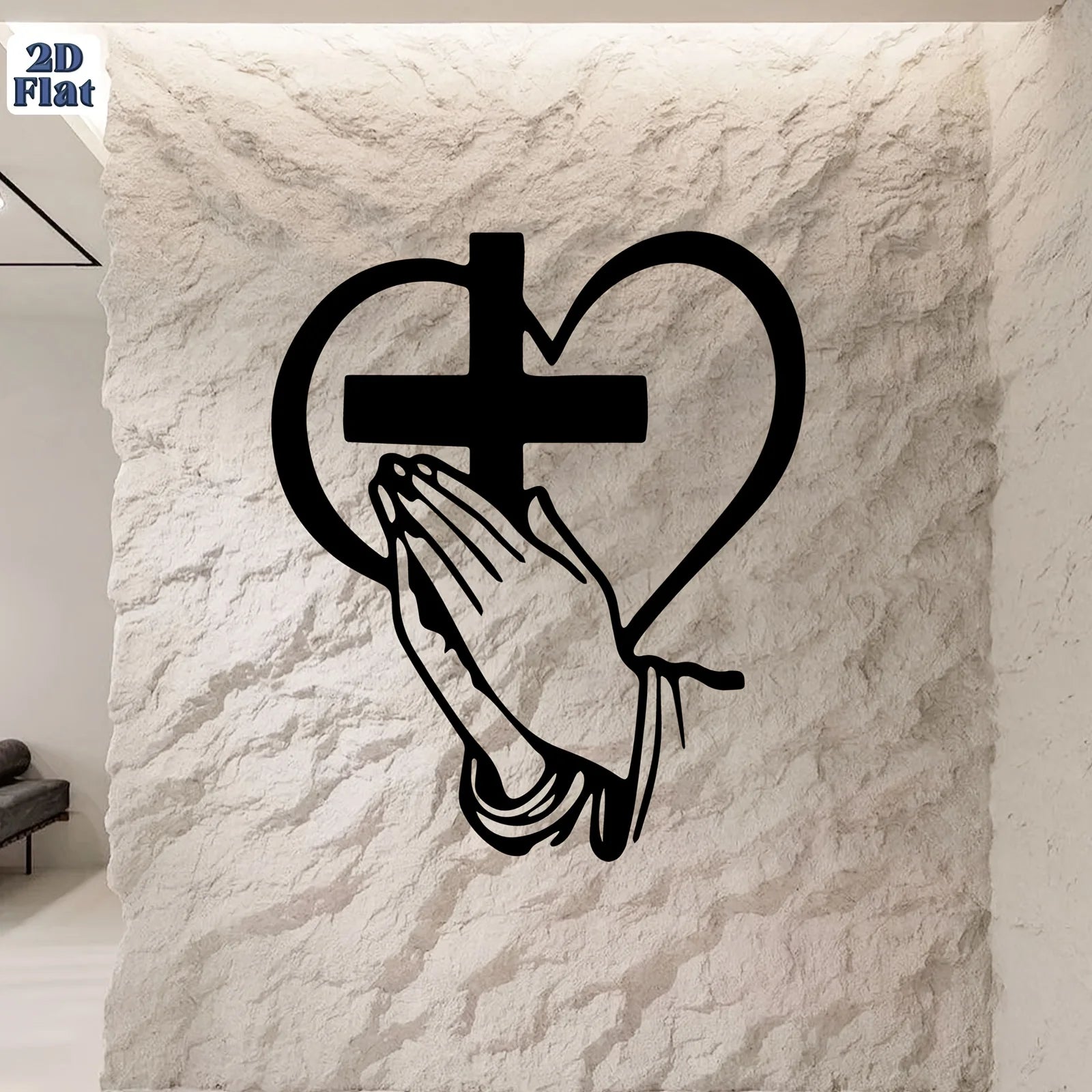 Spiritual cross and heart metal wall art for religious home decor, featuring intricate design and black finish.