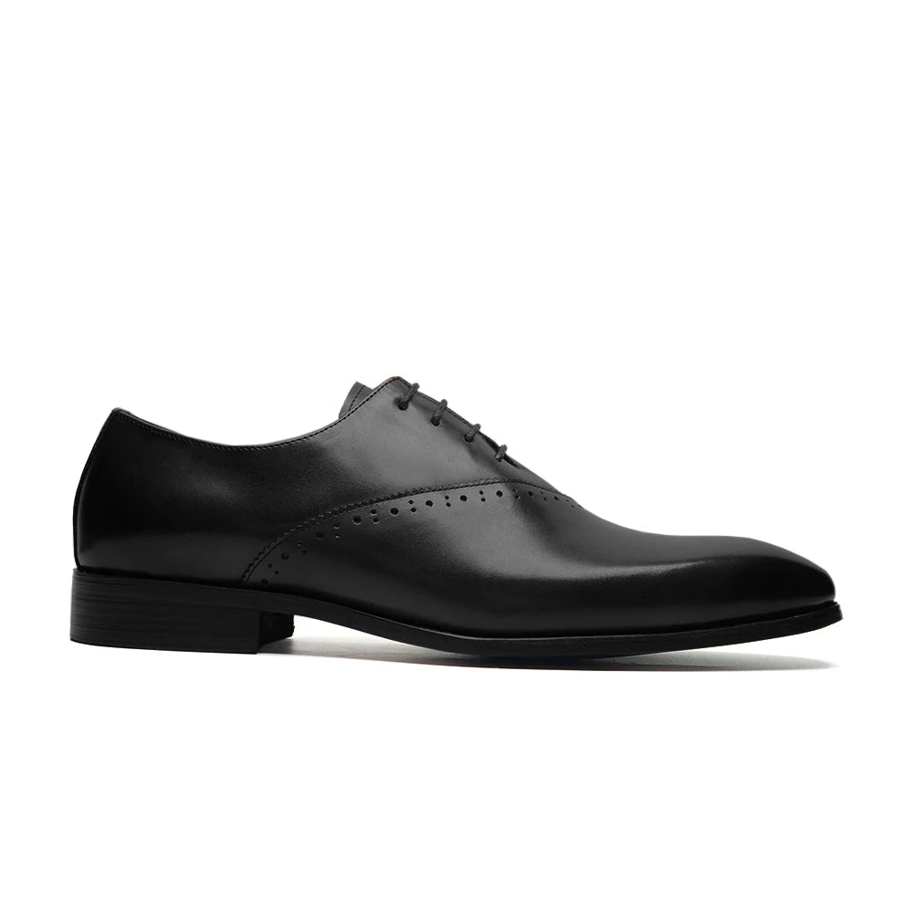 Brown and blue genuine leather men's wedding dress shoes with pointed toe, lace-up Oxfords, suitable for formal events.