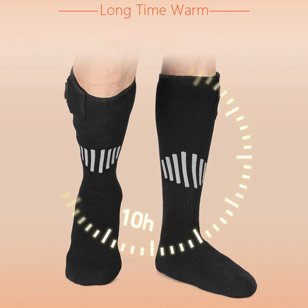 Showlu Smart rechargeable electric heated winter socks with heating elements and snug fit for warmth and comfort.