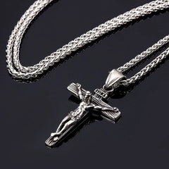 Men's European and American Personalized Religious Jesus Cross Necklace Fashionable Golden Cross Pendant Necklace Jewelry Gift