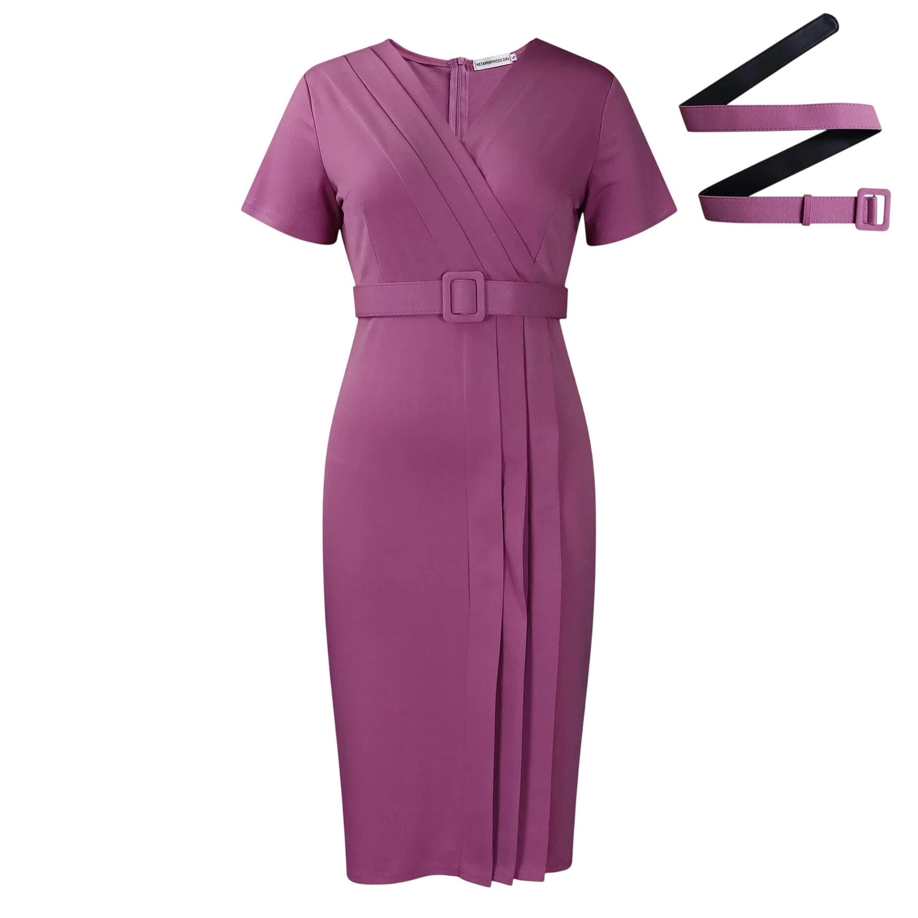 SHOWLU Women's V-neck short sleeve office pencil dress, professional and stylish, in a fitted design ideal for work or formal occasions.