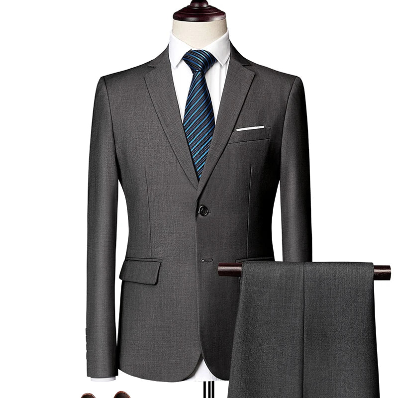 13 Color Basic Style Men's Casual Solid Color 3 Pieces Suits / Male One Button Blazers Jacker Coat Trousers Pants Vest Waistcoat
