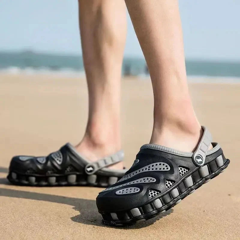 Wenjie Brother men's breathable EVA aqua shoes, summer beach clogs in blue with open toe and slip-on design, suitable for water activities