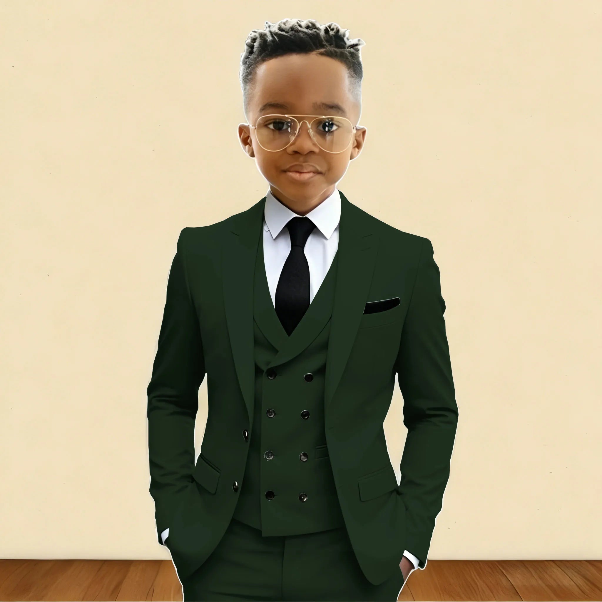 Mint Green 3 Pieces Flower Boy's Slim Fit Formal Suit Set for Wedding Prom Dinner Party Kids Uniform Tuxedos Blazer Vest Pants