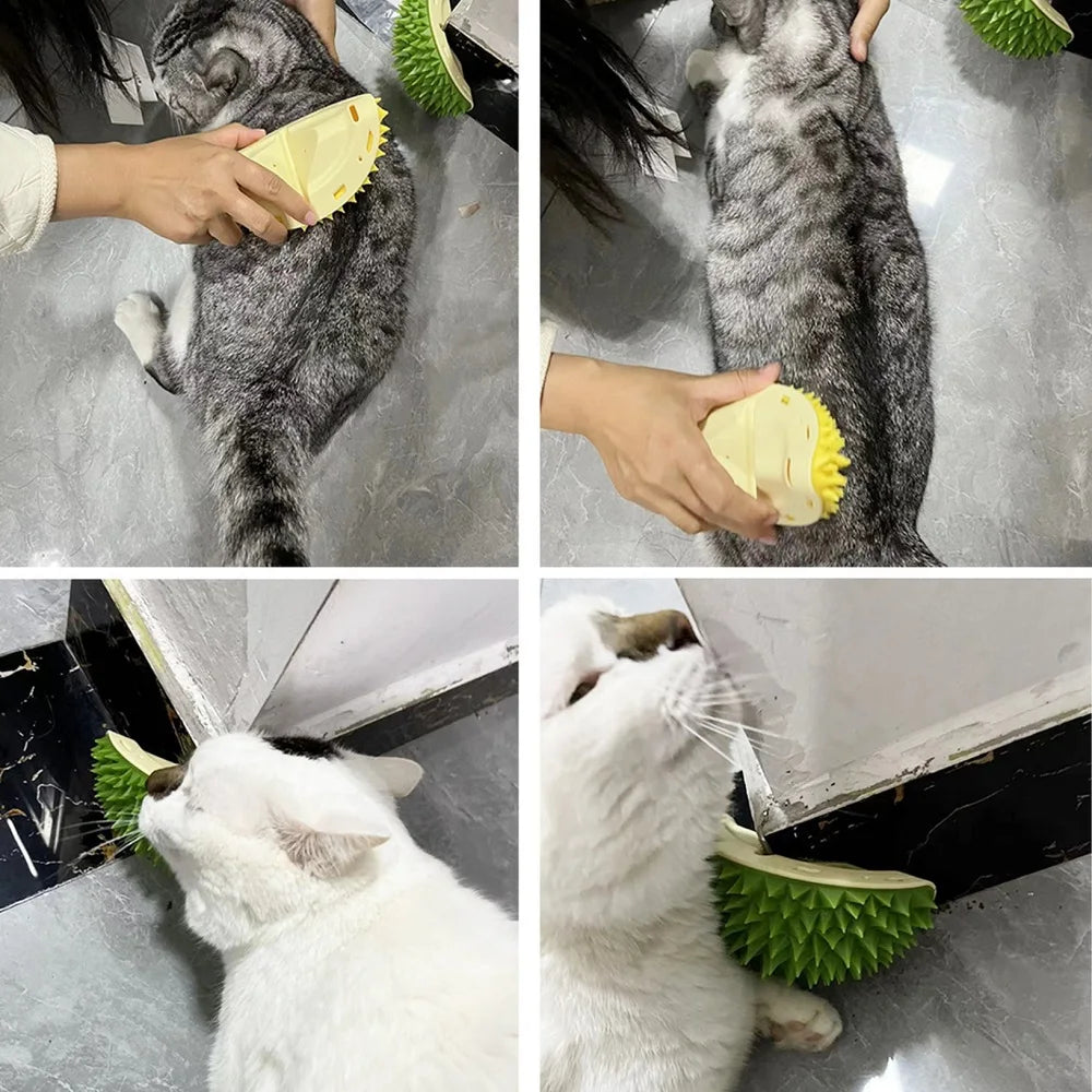 Showlu Fashion Store cat scratcher and massager with grooming brush for cats and kittens, designed for pet hair removal and grooming.